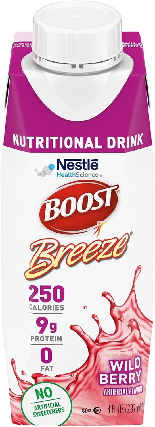 Nutrient-Rich Protein Drinks Bundle: BOOST Breeze Wild Berry & Ensure Clear Mixed Fruit, 9g Protein, 250 Calories, 0g Fat, 8 fl oz & 10 fl oz (Pack of 12)