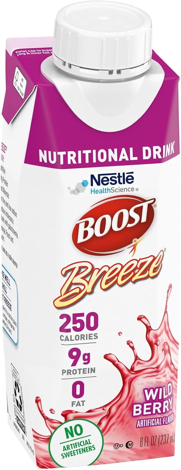 Nutrient-Rich Protein Drinks Bundle: BOOST Breeze Wild Berry & Ensure Clear Mixed Fruit, 9g Protein, 250 Calories, 0g Fat, 8 fl oz & 10 fl oz (Pack of 12)