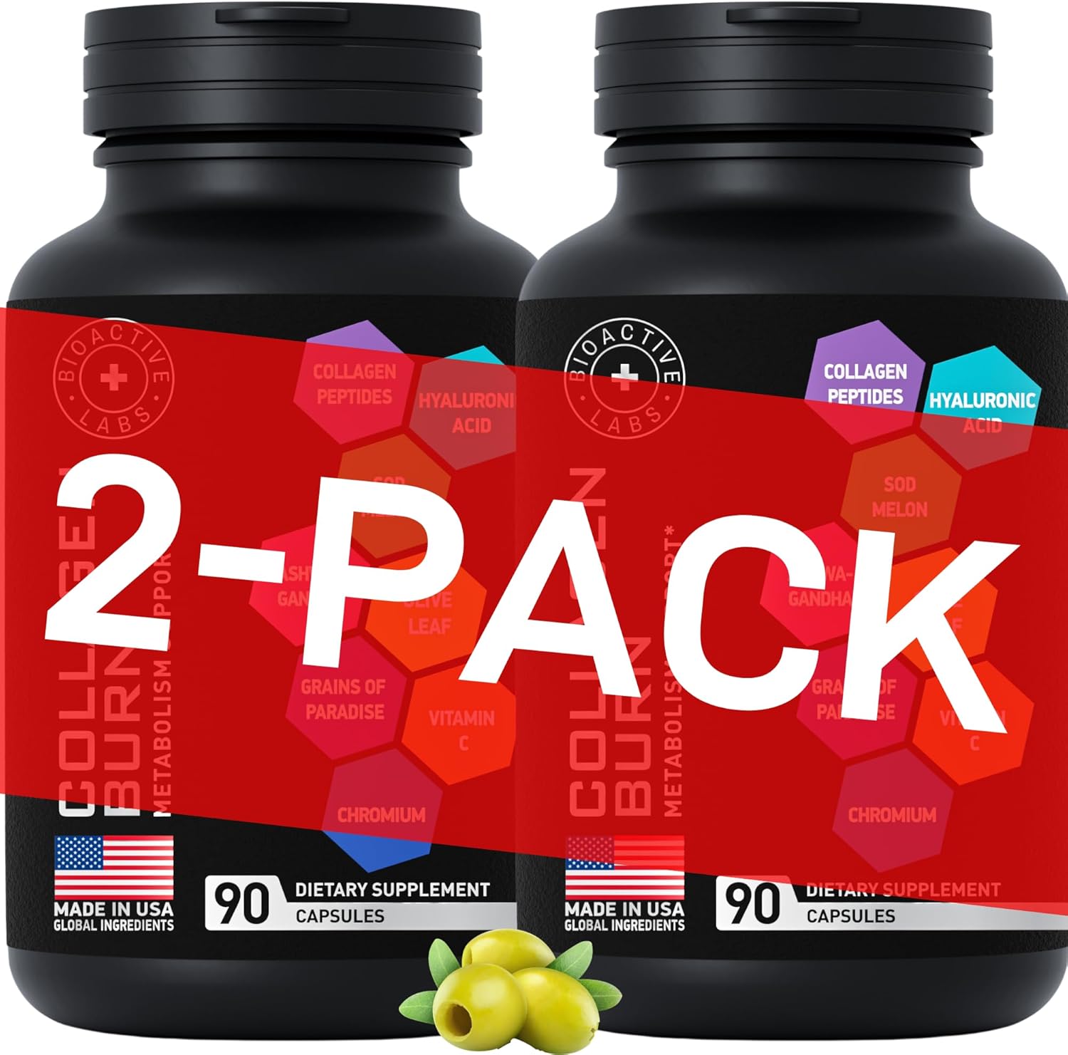 Nutrient-Rich Thermogenic Multi Collagen Capsules with Hyaluronic Acid - Type I, II, III, V, X - 2-Pack, 180 Capsules
