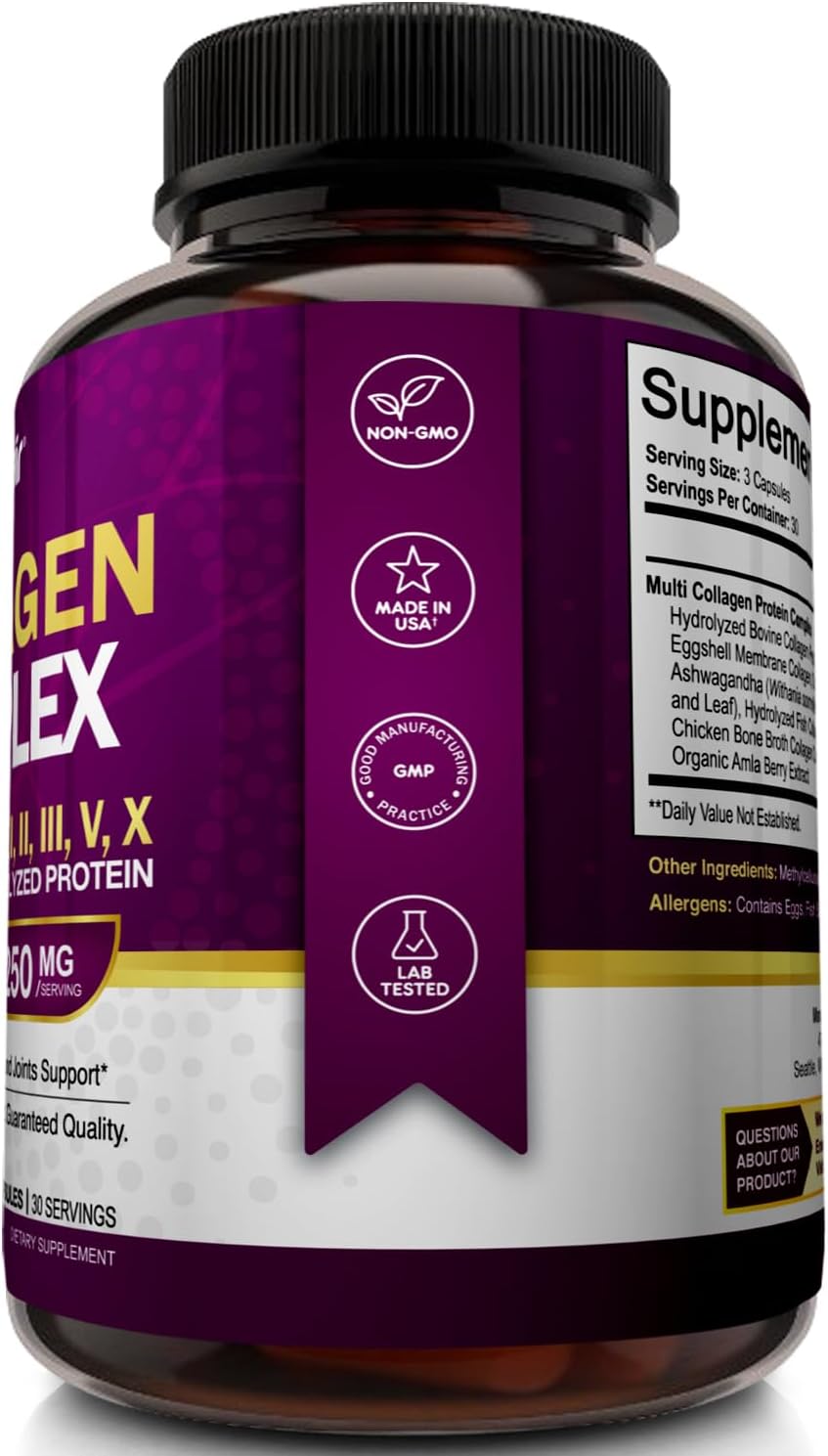 NutriFlair Multi Collagen Peptides 2250mg Capsules - Type I, II, III, V, X - Supplements for Hair, Skin, Nails - Hydrolyzed Protein - Non-GMO