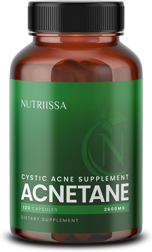 Nutriissa ACNEtane - Vegan Capsules for Hormonal & Cystic Acne Control - EPEB Certified Pantothenic Acid & L-Carnitine Formula