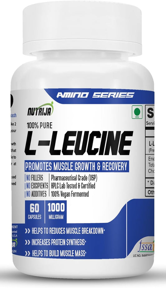 NutriJa L-Leucine Capsules 1000mg | Supports Lean Muscle Growth & Strength (120 Capsules)