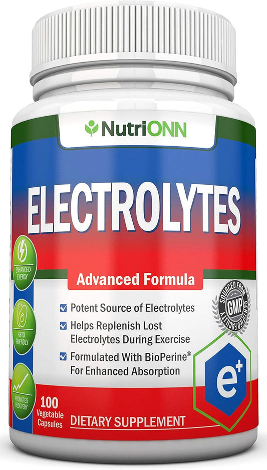 NutriONN Electrolyte Replacement Capsules - Natural Keto-Friendly Pills for Hydration and Revitalization - Potassium, Magnesium, Sodium Salts - 100 Capsules