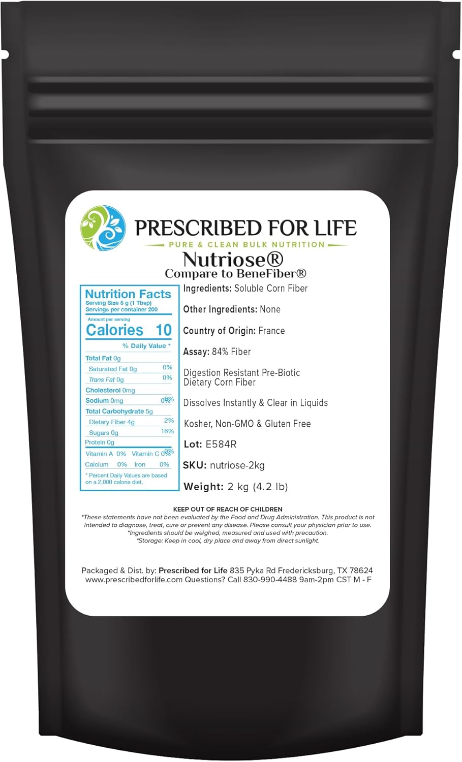Nutriose Powder 2kg - Natural Prebiotic Soluble Corn Fiber Supplement for Adults - Gluten Free & Vegan - Non GMO - Dietary Fiber Powder