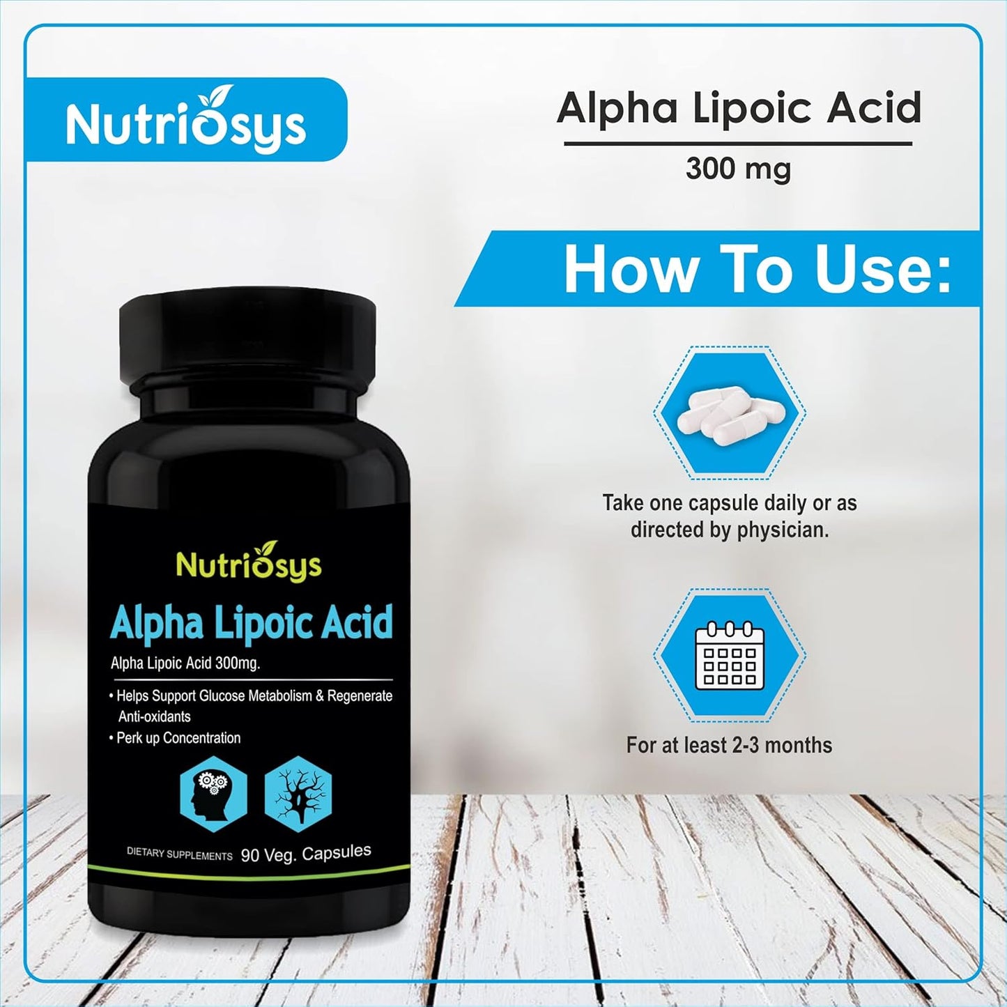 Nutriosys Alpha Lipoic Acid Supplement - 300mg - 90 Vegetarian Capsules - Single Pack