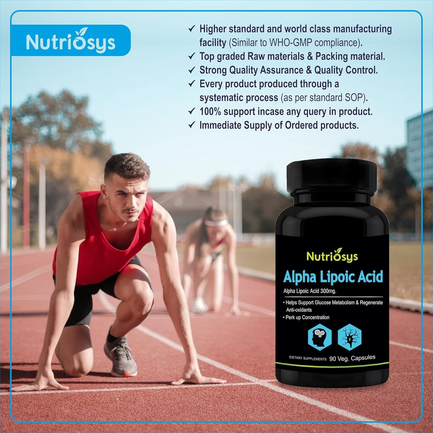 Nutriosys Alpha Lipoic Acid Supplement - 300mg - 90 Vegetarian Capsules - Single Pack