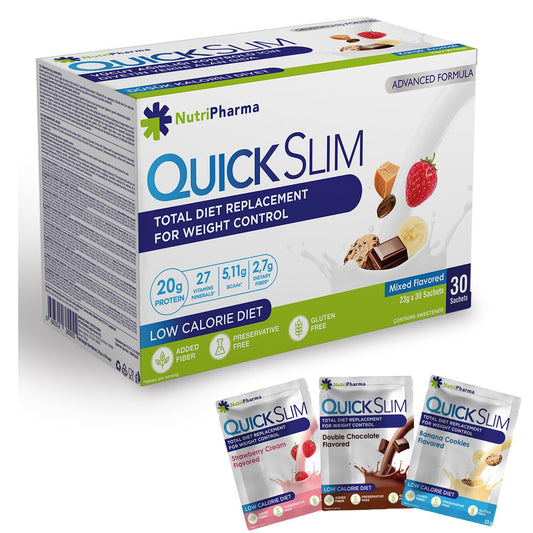 NUTRIPHARMA Quick Slim Meal Replacement Shake - 30 Servings, 20g Protein, 27 Vitamins & Minerals - Weight Loss Shake with Dietary Fiber, Low Carb, Gluten Free