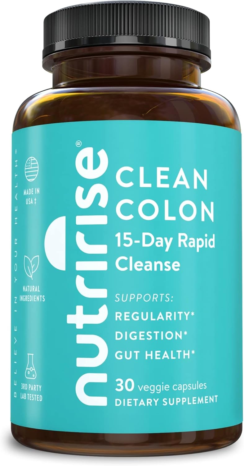 NutriRise Quick Colon Cleanse - 15 Day Gut Health Support with Probiotics & Fiber - Constipation Relief, Regularity, Bloating - Sugar & Gluten Free