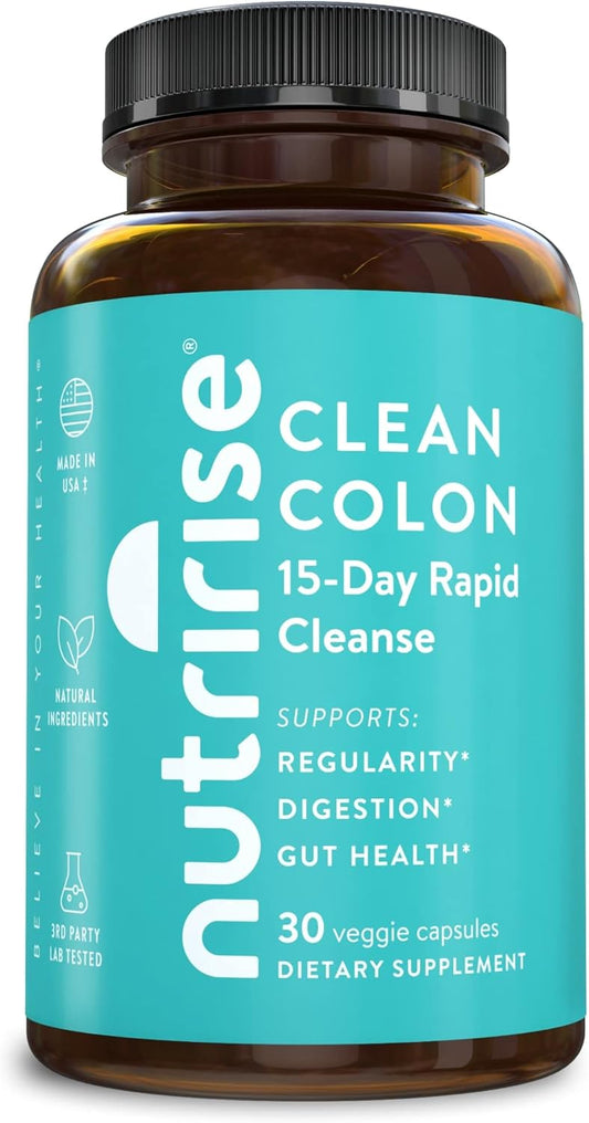 NutriRise Quick Colon Cleanse - 15 Day Gut Health Support with Probiotics & Fiber - Constipation Relief, Regularity, Bloating - Sugar & Gluten Free