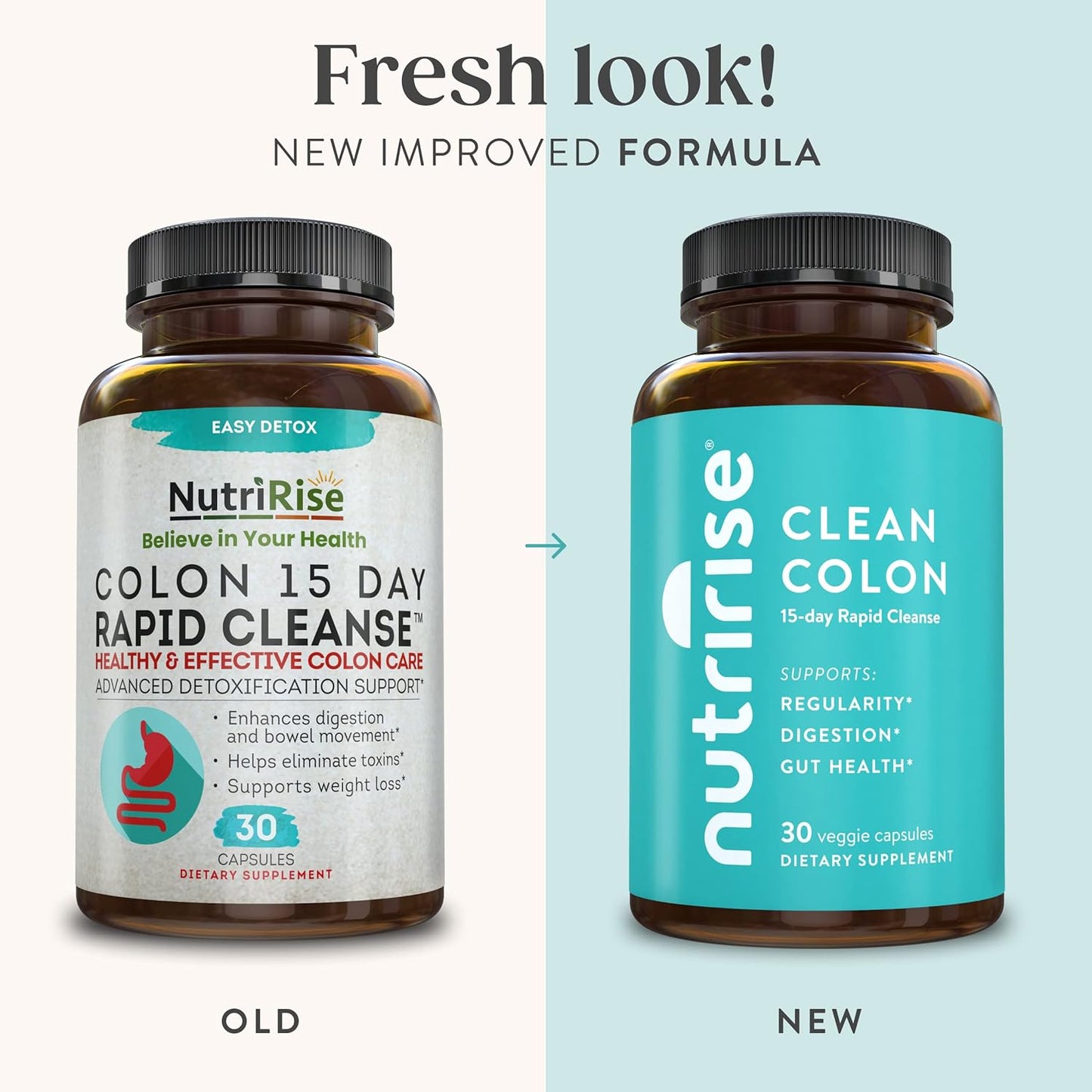 NutriRise Quick Colon Cleanse - 15 Day Gut Health Support with Probiotics & Fiber - Constipation Relief, Regularity, Bloating - Sugar & Gluten Free