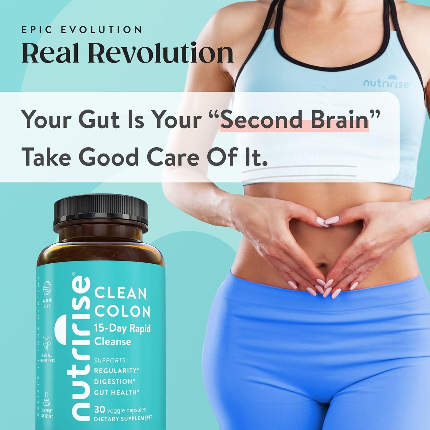 NutriRise Quick Colon Cleanse - 15 Day Gut Health Support with Probiotics & Fiber - Constipation Relief, Regularity, Bloating - Sugar & Gluten Free