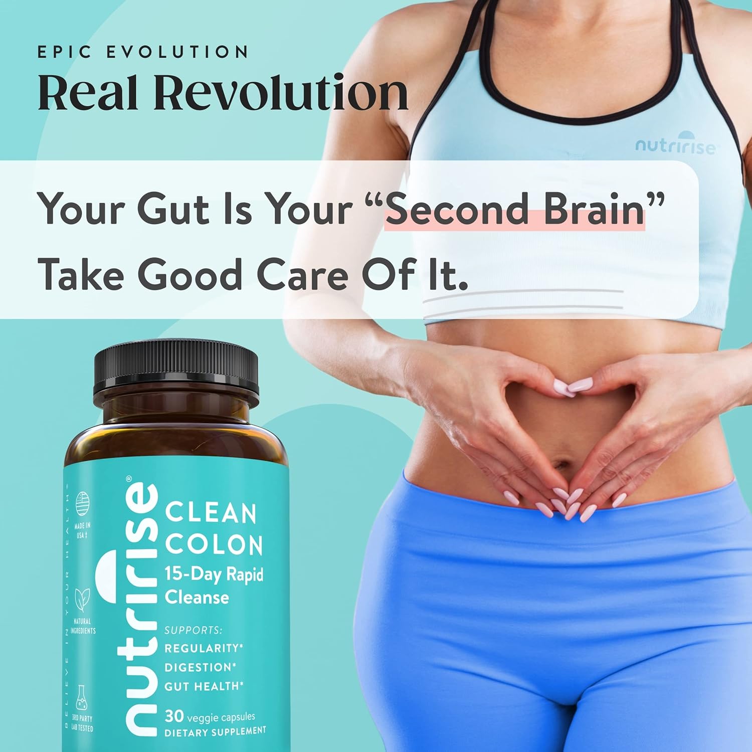 NutriRise Quick Colon Cleanse - 15 Day Gut Health Support with Probiotics & Fiber - Constipation Relief, Regularity, Bloating - Sugar & Gluten Free