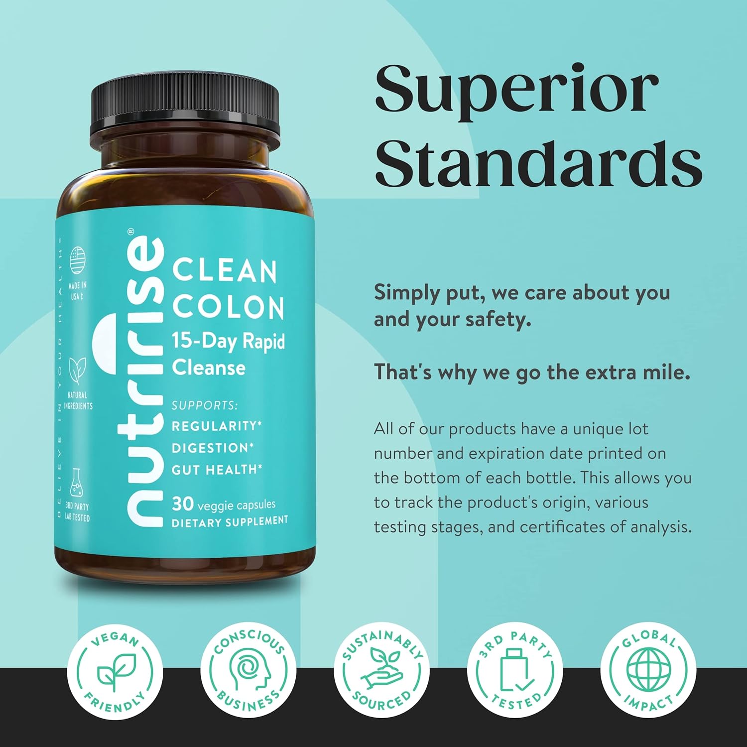 NutriRise Quick Colon Cleanse - 15 Day Gut Health Support with Probiotics & Fiber - Constipation Relief, Regularity, Bloating - Sugar & Gluten Free