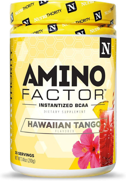 Nutrithority Amino Factor Hawaiian Tango BCAAs - 30 Servings, Sugar-Free Intra & Post-Workout Drink for Muscle Recovery & Hydration