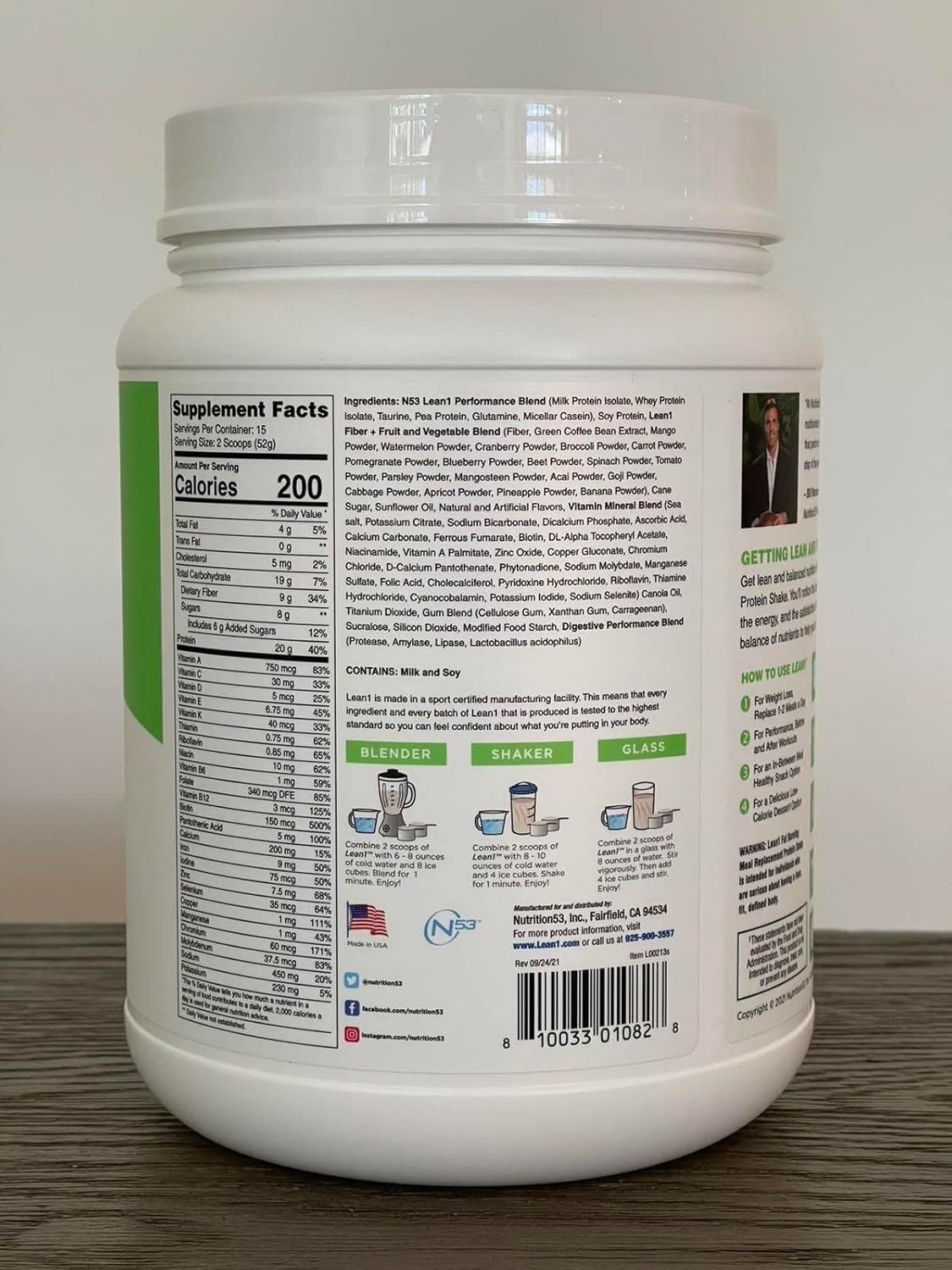 Nutrition 53 Lean 1 Vanilla Fat Burning Protein Shake - 15 Servings