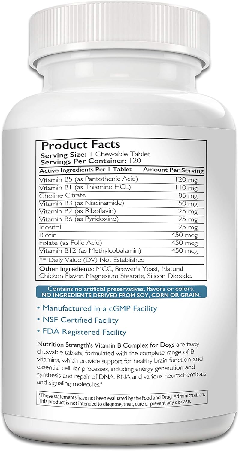 Nutrition Strength Dog Vitamin B Complex, Supports Blood Cell & Nervous System Health, Boosts Energy & Brain Function, 120 Chewable Tablets