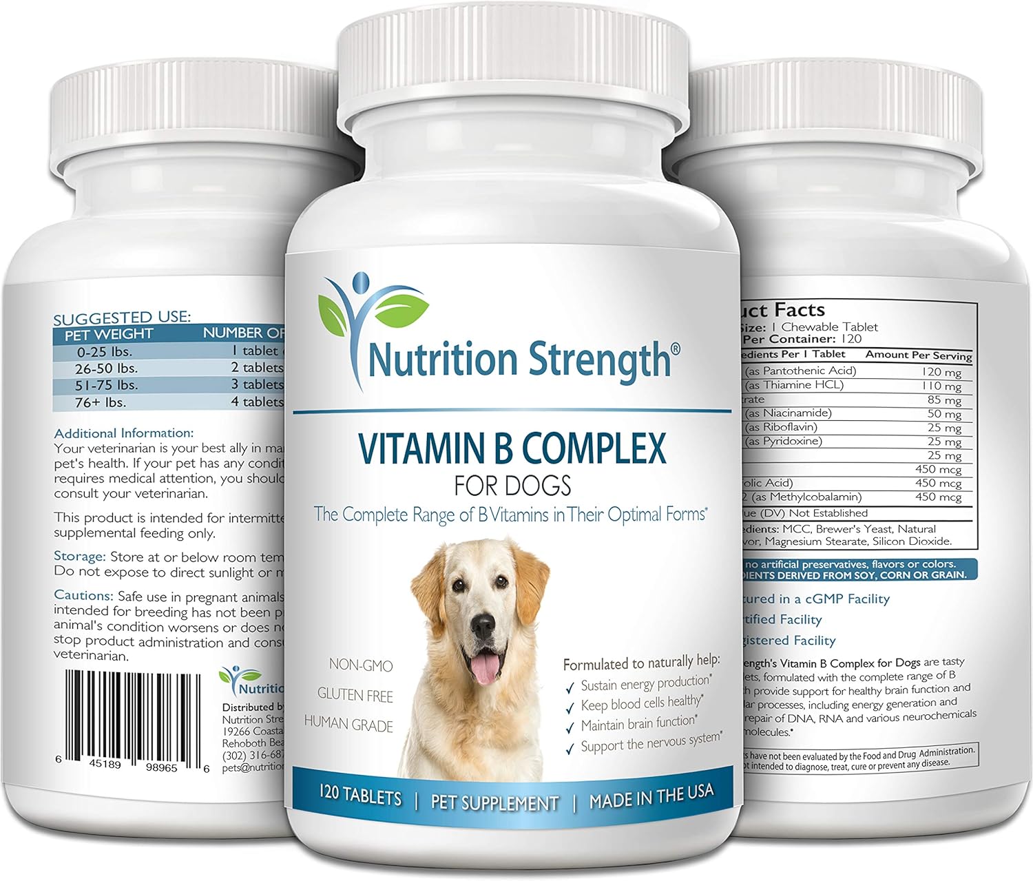Nutrition Strength Dog Vitamin B Complex, Supports Blood Cell & Nervous System Health, Boosts Energy & Brain Function, 120 Chewable Tablets
