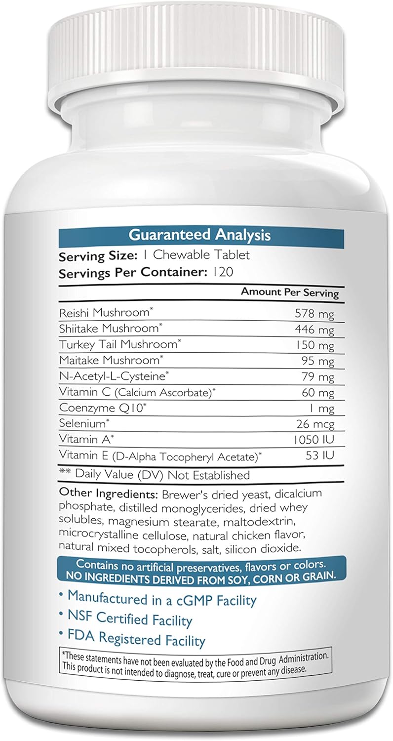 Nutrition Strength Immune Support & Antioxidant Mushrooms for Dogs with Coenzyme Q10 - 120 Chewable Tablets