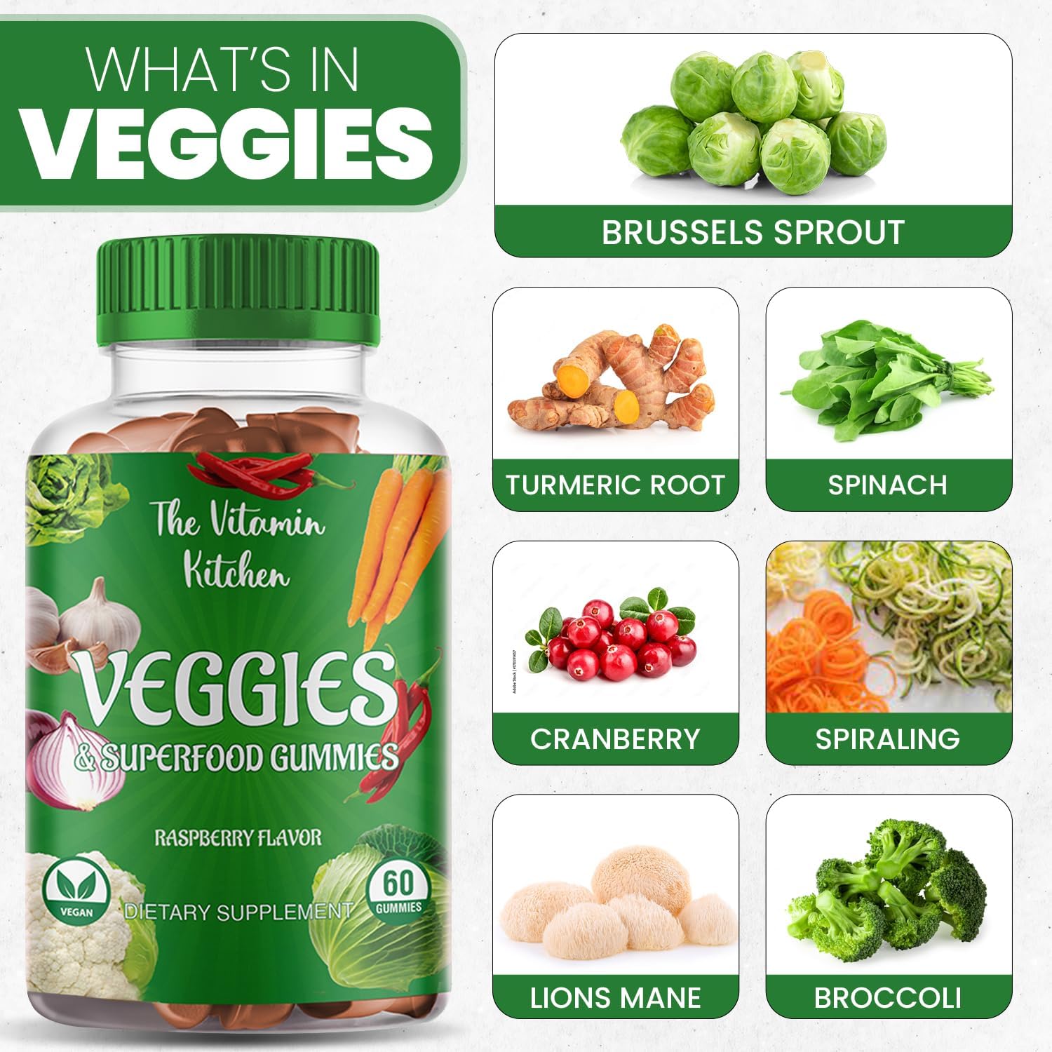 Nutritious Fruit and Veggies Gummies Supplement for Adults - Made in USA - Non-GMO - Gluten-Free - 120 Count - The Vitamin Kitchen