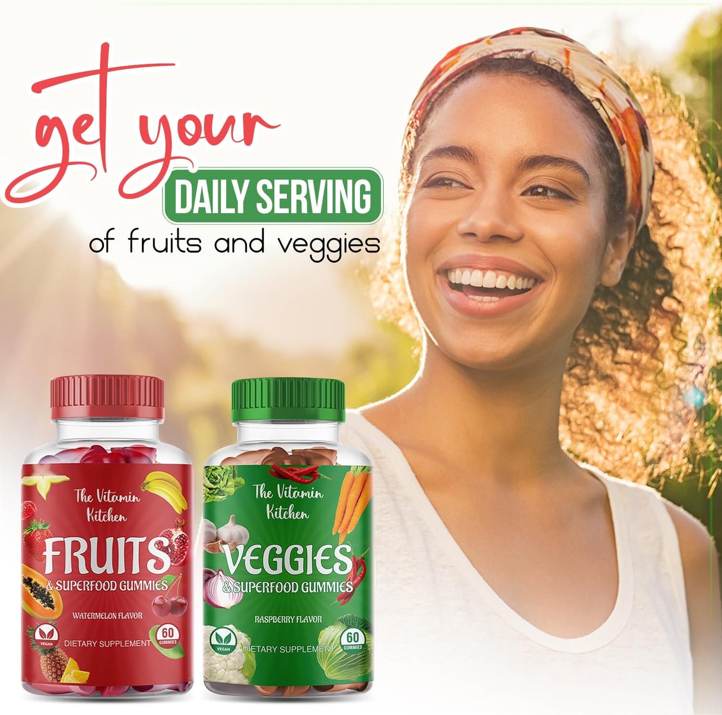 Nutritious Fruit and Veggies Gummies Supplement for Adults - Made in USA - Non-GMO - Gluten-Free - 120 Count - The Vitamin Kitchen