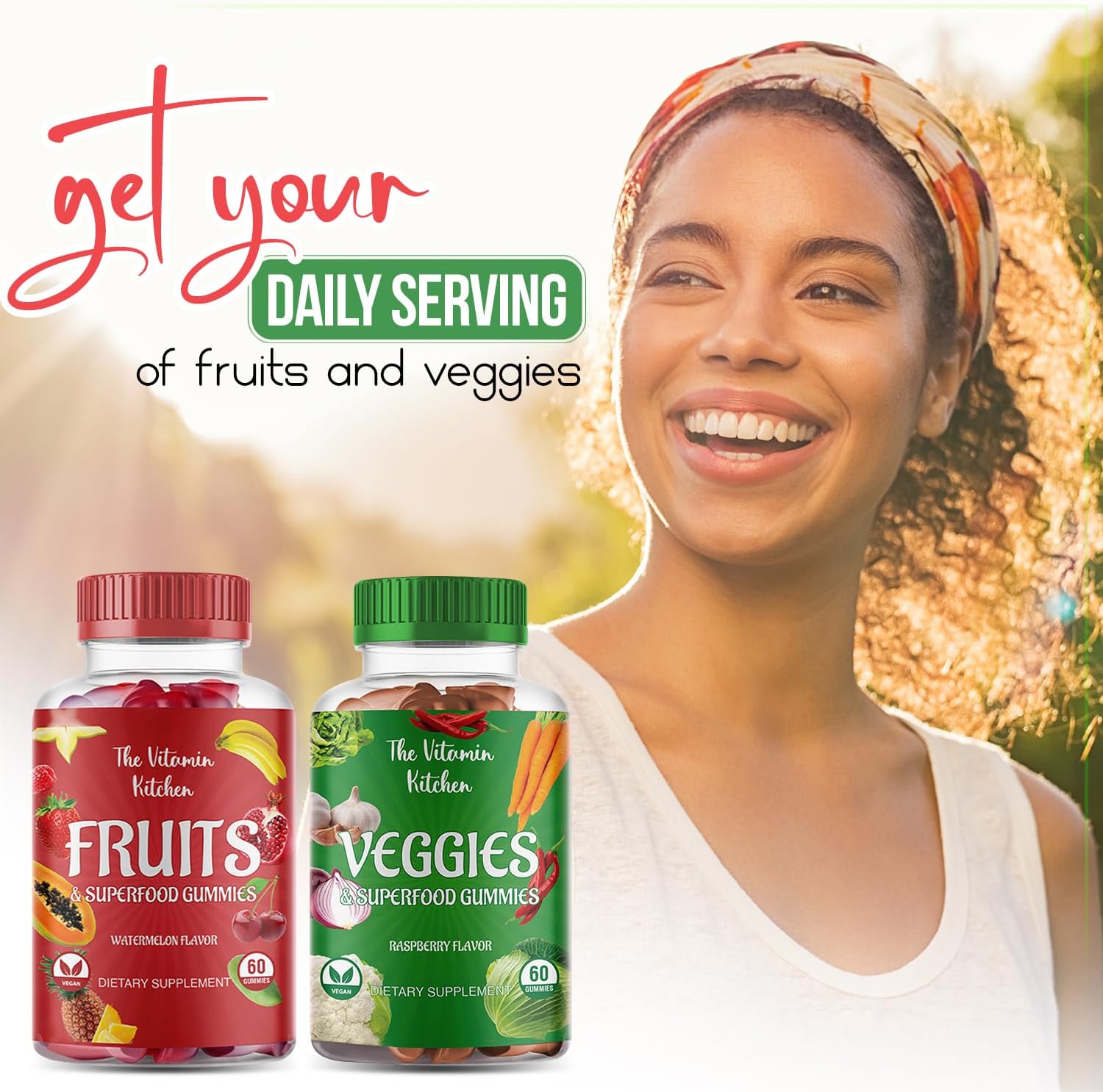 Nutritious Fruit and Veggies Gummies Supplement for Adults - Made in USA - Non-GMO - Gluten-Free - 120 Count - The Vitamin Kitchen