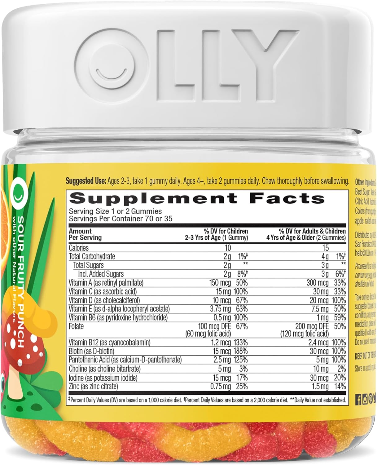 Nutritious Kids Multivitamin Gummy Worms for Immune Support, Vitamins A, C, D, E, Bs, Zinc, Chewable Sour Fruit Punch, 2-Pack of 70 Count, 45 Days Supply