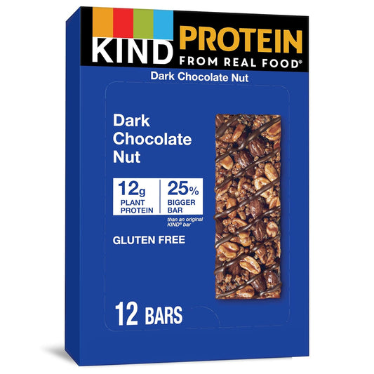Nutritious KIND Dark Chocolate Nut Protein Bars - Gluten Free Healthy Snacks with 12g Protein, 12 Count Pack