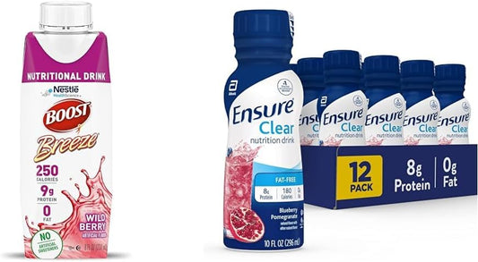 Nutritious Protein-Rich Clear Drinks: Boost Breeze Wild Berry & Ensure Blueberry Pomegranate