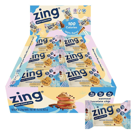 Nutritious Zing Oatmeal Chocolate Chip Kids Protein Bars - 18 Count, Gluten Free, High Protein, Vegan, Dairy Free, Low Sugar Vegan Bars