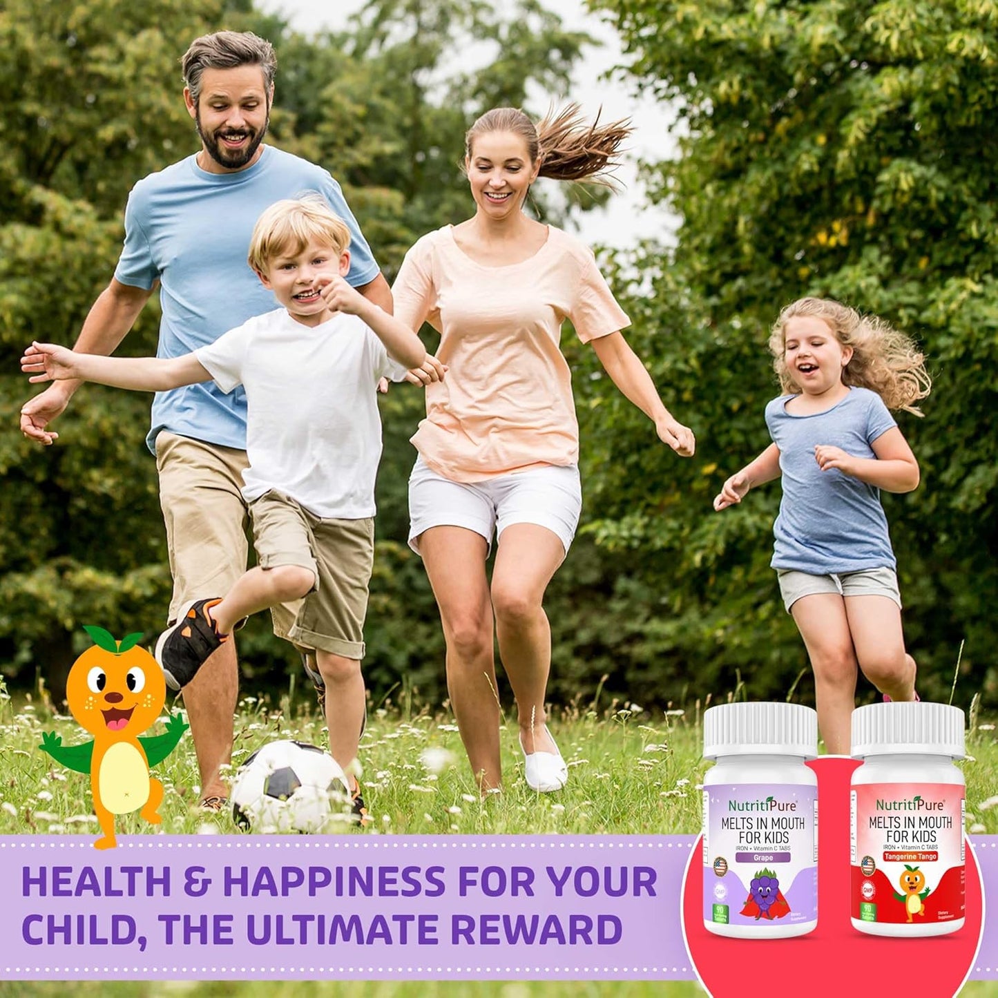 NutritiPure Chewable Iron Supplements for Kids - Ferronyl/Carbonyl Iron with Vitamin C - Tangerine Tango Flavor - 90 Count (2 Bottles)