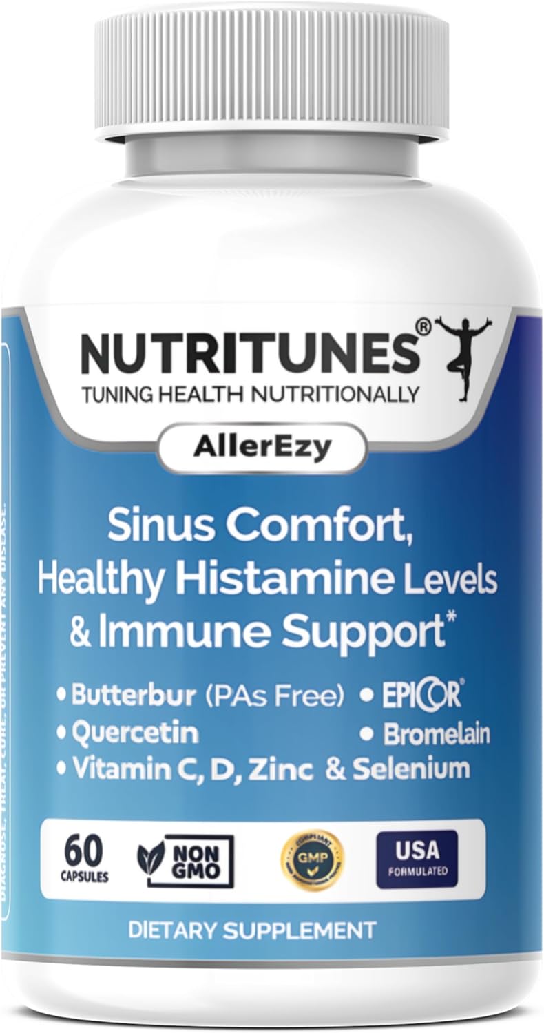 Nutritunes AllerEzy Capsules - Promotes Healthy Histamine Levels, Sinus Comfort, and Immune Health with Natural Ingredients - 60 Count