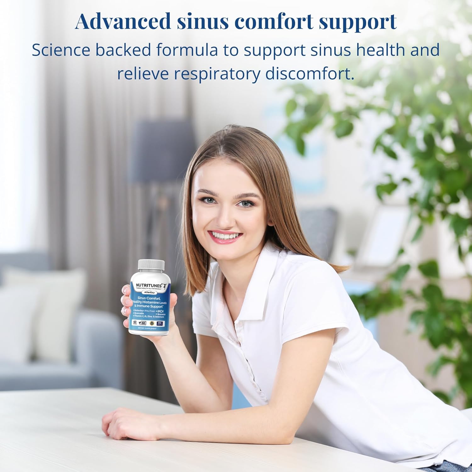 Nutritunes AllerEzy Capsules - Promotes Healthy Histamine Levels, Sinus Comfort, and Immune Health with Natural Ingredients - 60 Count