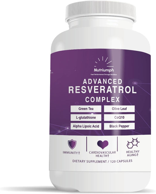 Nutriumph Resveratrol Complex with CoQ10, Olive Leaf, Green Tea, L-Glutathione, Alpha Lipoic Acid & Black Pepper - 120 Capsules