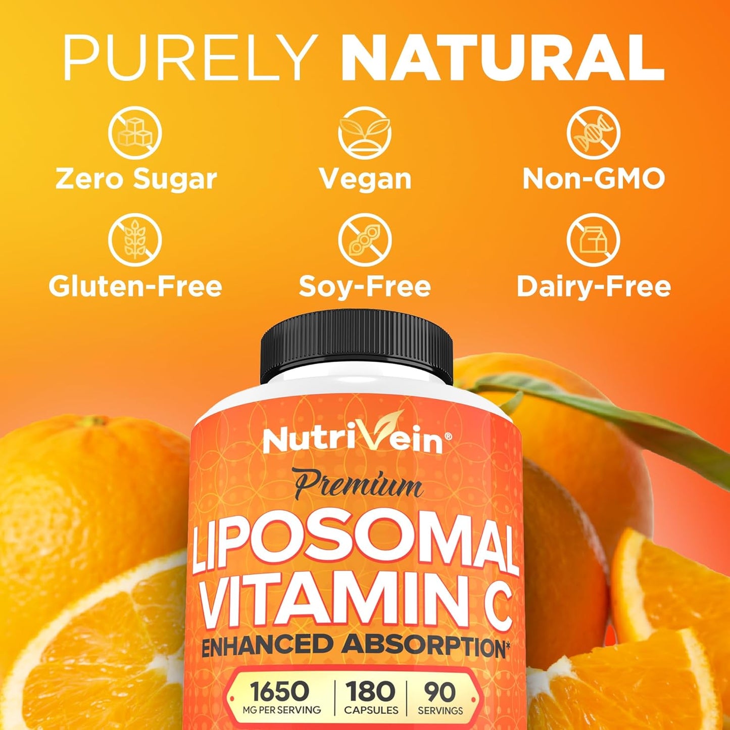 Nutrivein Liposomal Vitamin C 1650mg - 180 Capsules - High Absorption Ascorbic Acid - Immune System Support & Collagen Booster - Antioxidant Powerhouse