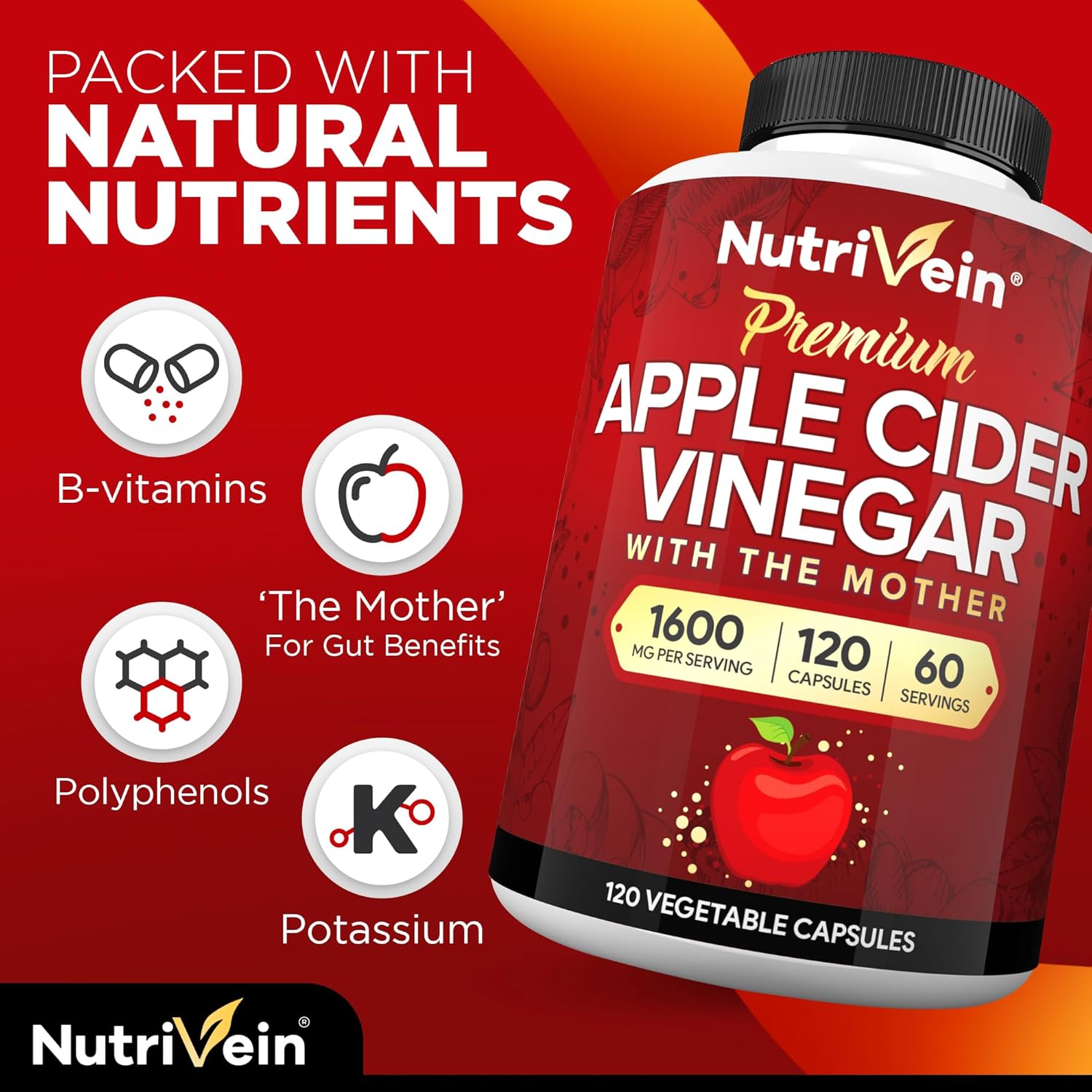 Nutrivein Premium Apple Cider Vinegar & Liposomal Vitamin C Capsules Bundle: High-Absorption Immune Defense & Gut Health Supplements