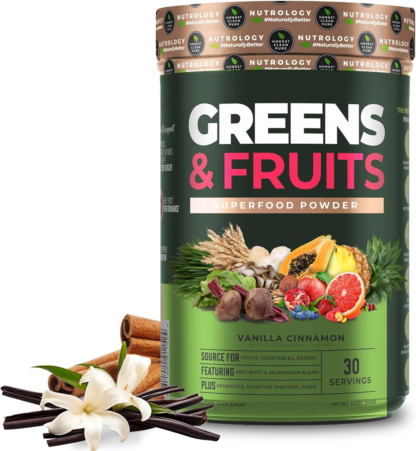 Nutrology TRIPACT Protein Powder & Greens Superfood Bundle - Superberry & Vanilla Cinnamon Flavors - 40 Servings Protein, 30 Servings Greens & Fruits Powder