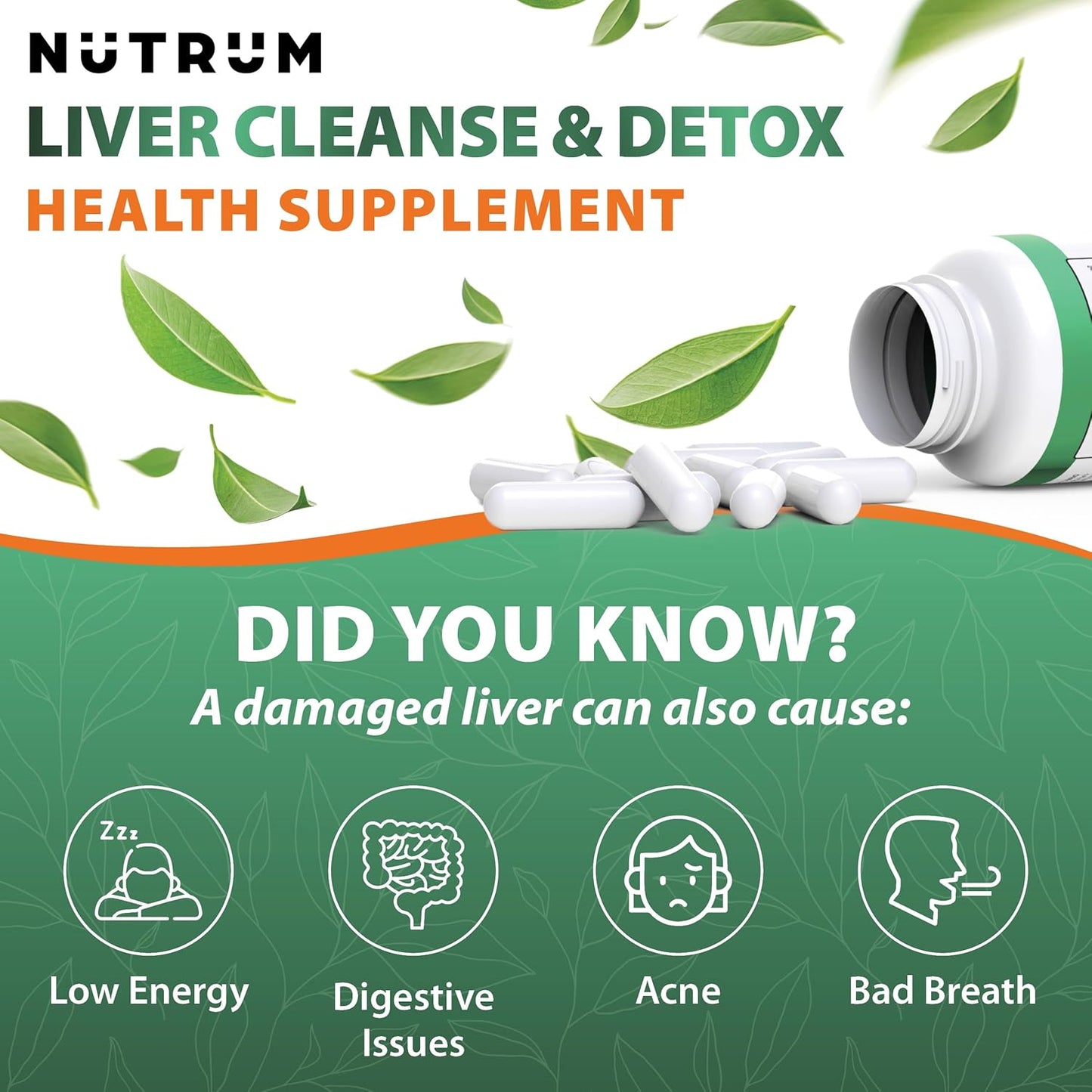 Nutrum Liver Cleanse Supplement: Vegan Formula with Vitamin C and Milk Thistle for Liver Health and Detox Support - 60 Capsules