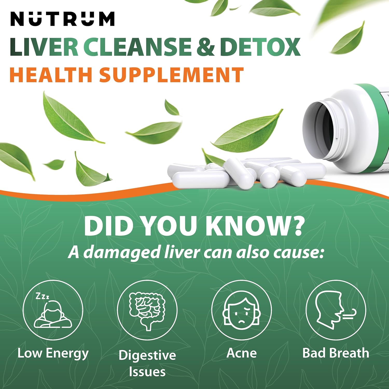 Nutrum Liver Cleanse Supplement: Vegan Formula with Vitamin C and Milk Thistle for Liver Health and Detox Support - 60 Capsules