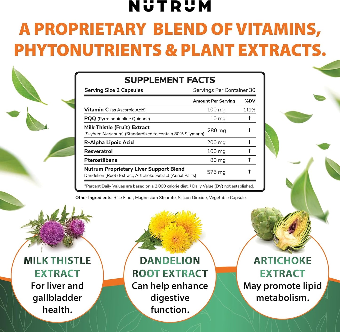 Nutrum Liver Cleanse Supplement: Vegan Formula with Vitamin C and Milk Thistle for Liver Health and Detox Support - 60 Capsules