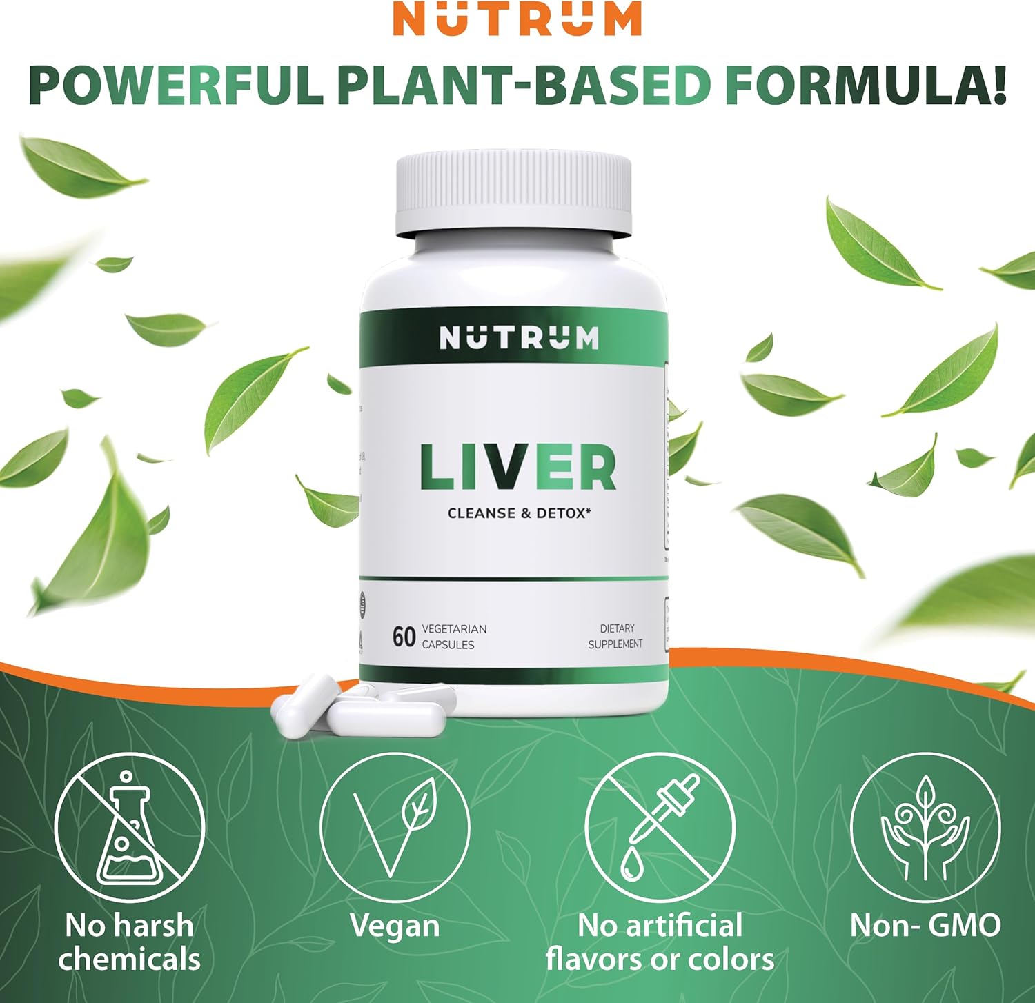 Nutrum Liver Cleanse Supplement: Vegan Formula with Vitamin C and Milk Thistle for Liver Health and Detox Support - 60 Capsules