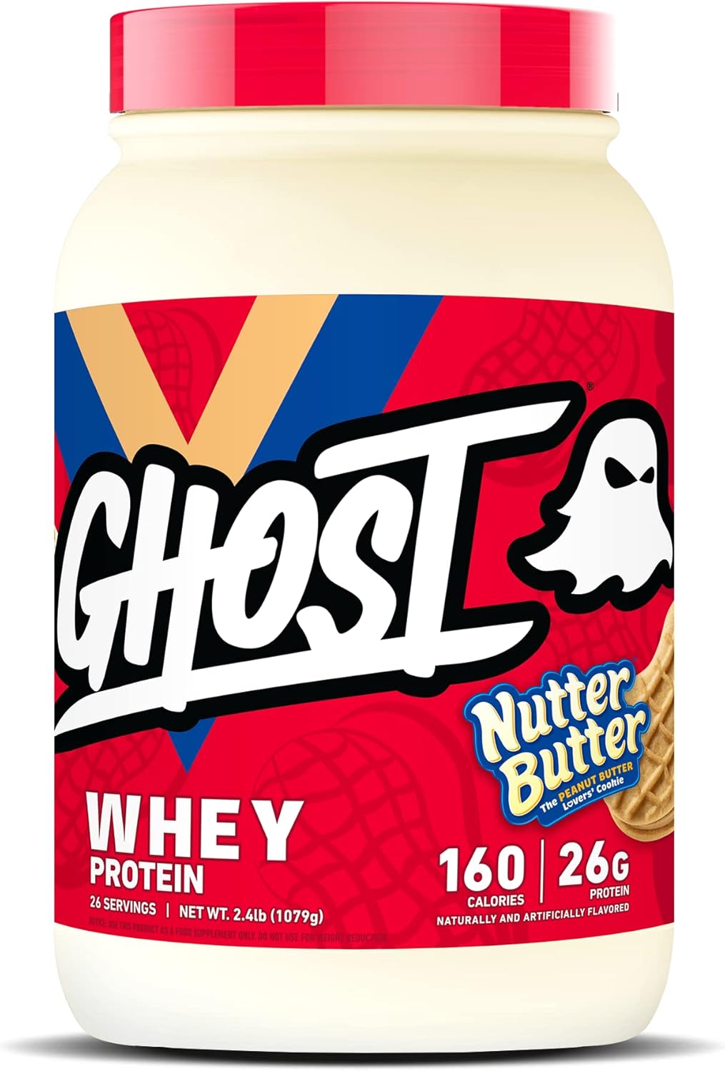 Nutter Butter Flavored GHOST Whey Protein Powder - 2.4LB Tub with 26G Protein - Peanut Butter Cookie Blend