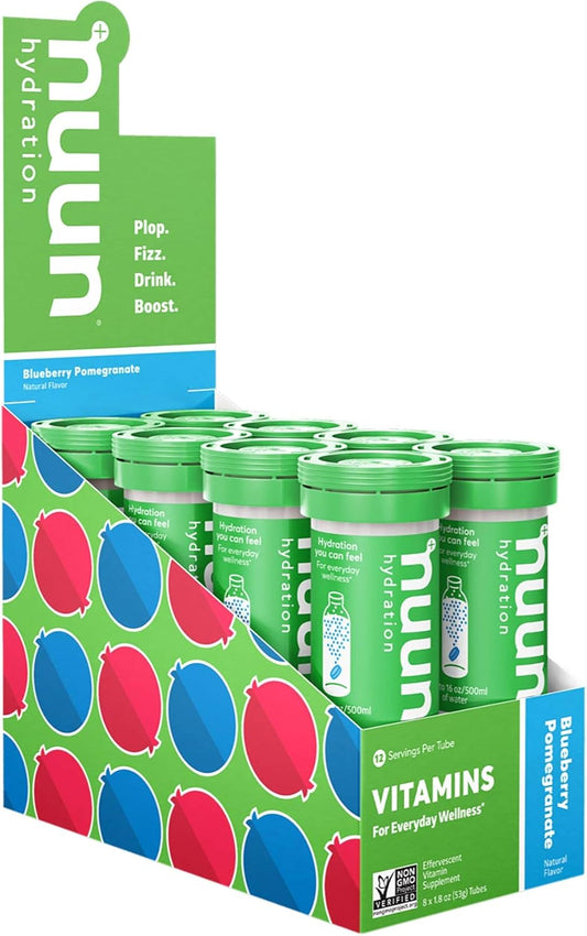 Nuun Electrolyte Tablets Blueberry Pomegranate - Hydration Vitamins with 5 Essential Electrolytes & Vitamins A, B6, C, D, E - Magnesium - Vegan & Non-GMO - 8 Pack (96 Servings)