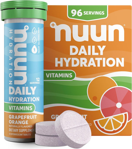 Nuun Electrolyte Tablets with Vitamins, Grapefruit Orange Flavor, 5 Essential Electrolytes + Vitamin A, B6, C, D, E, Magnesium, Vegan, Non-GMO - 8 Pack (96 Servings)