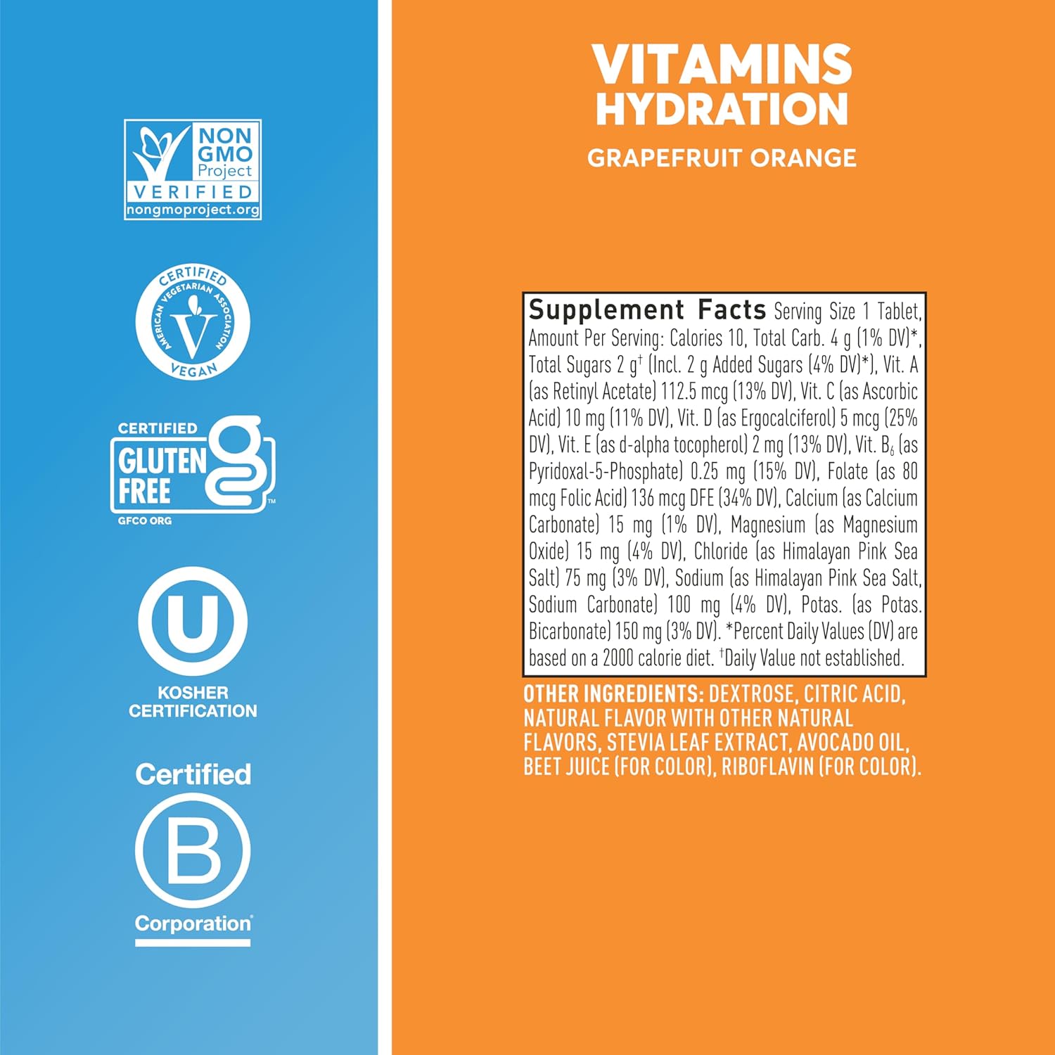 Nuun Electrolyte Tablets with Vitamins, Grapefruit Orange Flavor, 5 Essential Electrolytes + Vitamin A, B6, C, D, E, Magnesium, Vegan, Non-GMO - 8 Pack (96 Servings)