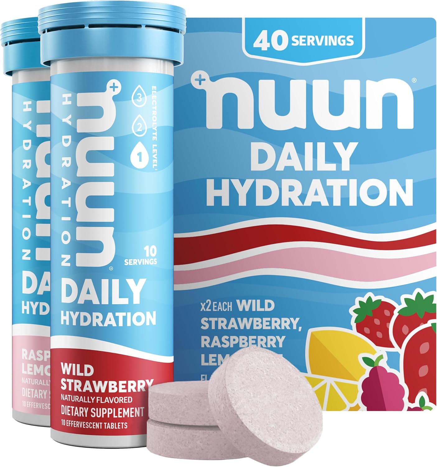 Nuun Hydration Daily Electrolyte Tablets, Mixed Berry Flavor, Sugar-Free, Vegan & Gluten-Free, 4 Pack - 40 Servings