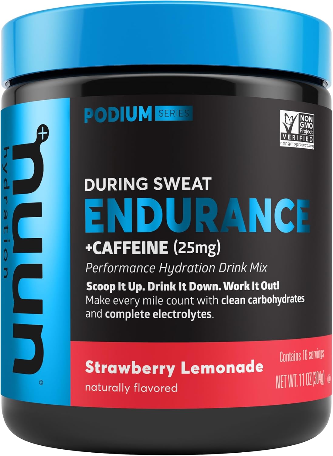 Nuun Hydration Endurance Powder with Caffeine, Strawberry Lemonade Flavor, Vegan, Non-GMO, 5 Electrolytes + Carbohydrates, Workout Support (16 Servings)