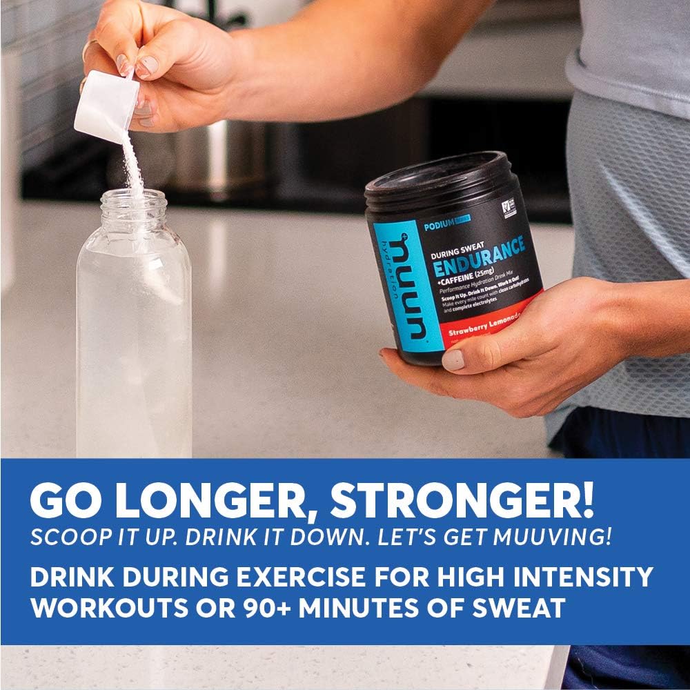 Nuun Hydration Endurance Powder with Caffeine, Strawberry Lemonade Flavor, Vegan, Non-GMO, 5 Electrolytes + Carbohydrates, Workout Support (16 Servings)