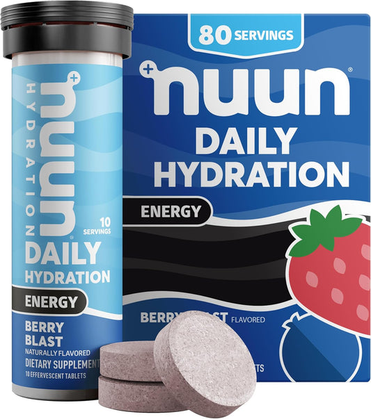 Nuun Hydration Energy Electrolyte Tablets - Berry Blast Flavor, 8 Pack, Vegan & Non-GMO, 5 Essential Electrolytes, Caffeine, B Vitamins, Ginseng
