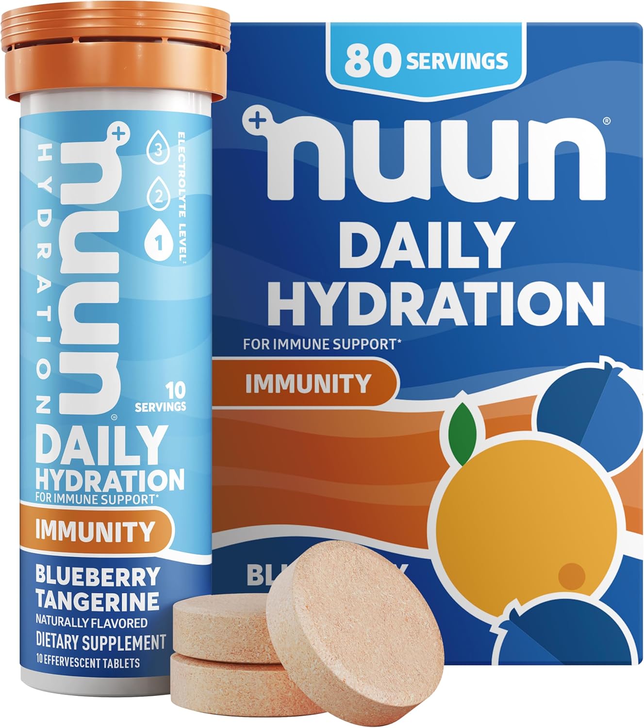 Nuun Hydration Immunity Electrolyte Tablets - Blueberry Tangerine Flavor, 200mg Vitamin C, 5 Essential Electrolytes, Ginger & Turmeric, Vegan, Non-GMO - 8 Pack (80 Servings)