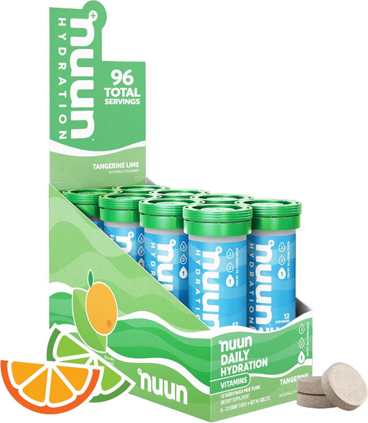 Nuun Hydration Vitamins Electrolyte Tablets, Tangerine Lime Flavor, 8 Pack (96 Servings) - Vegan, Non-GMO, with 5 Essential Electrolytes + Vitamins A, B6, C, D, E & Magnesium
